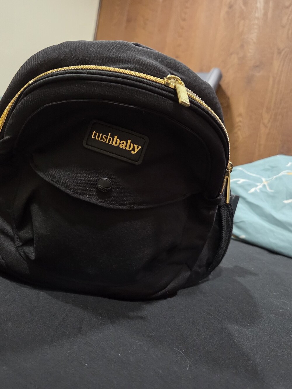 tushbaby Black Backpack with Gold Accents